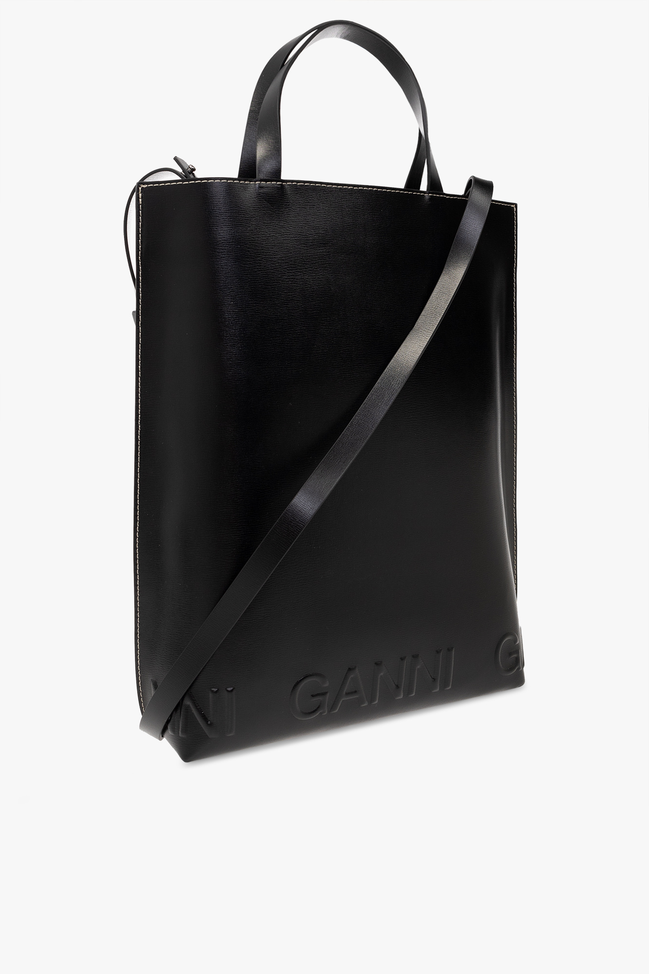 【送料&関税込】Ganni Black Shopper With Embroidered Logo On Ganni Black Shopper With Embroidered Logo On The Front In